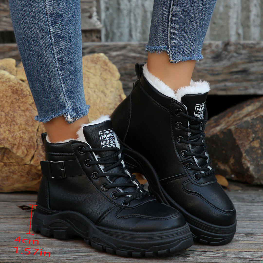 Damen Gefütterte Plateau-Ankleboots mit Kunstfellfutter und klobiger Lug-Sohle Echoarchiv
