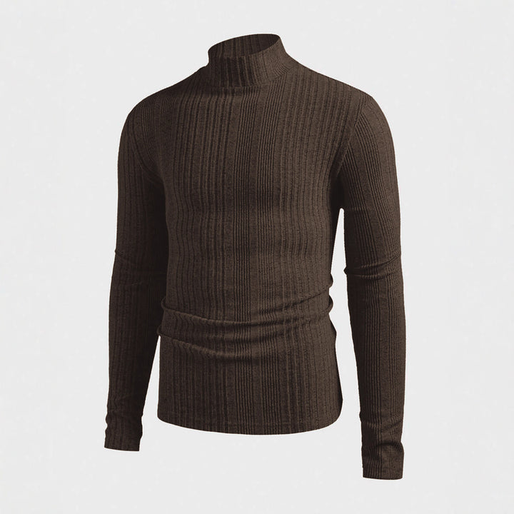 Herren Strickpullover mit hohem Kragen und Rippstruktur Echoarchiv