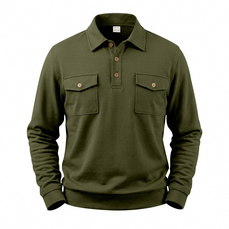 Herren Langarm-Polo-Sweatshirt mit aufgesetzten Brusttaschen Echoarchiv