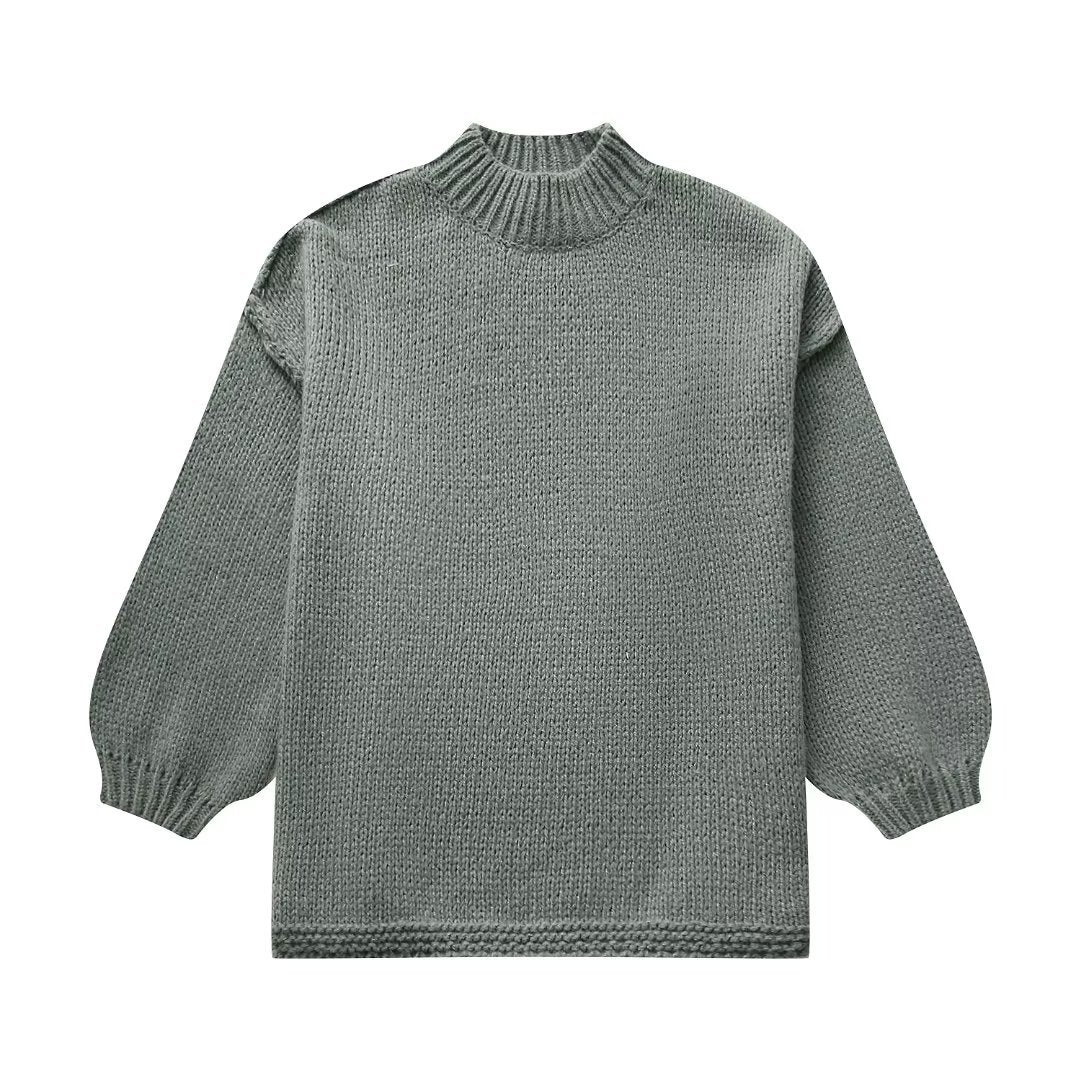 Damen Grobstrick-Pullover mit Stehkragen, überschnittenen Schultern und Ballonärmeln Echo Archiv
