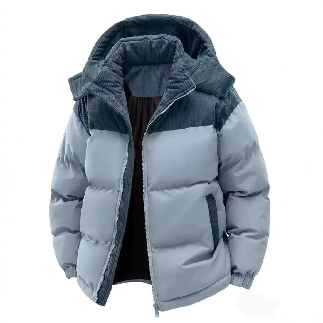 Damen Stepp-Winterjacke mit Cord-Schulterdetail, Kapuze und Zwei-Wege-Reißverschluss Echoarchiv