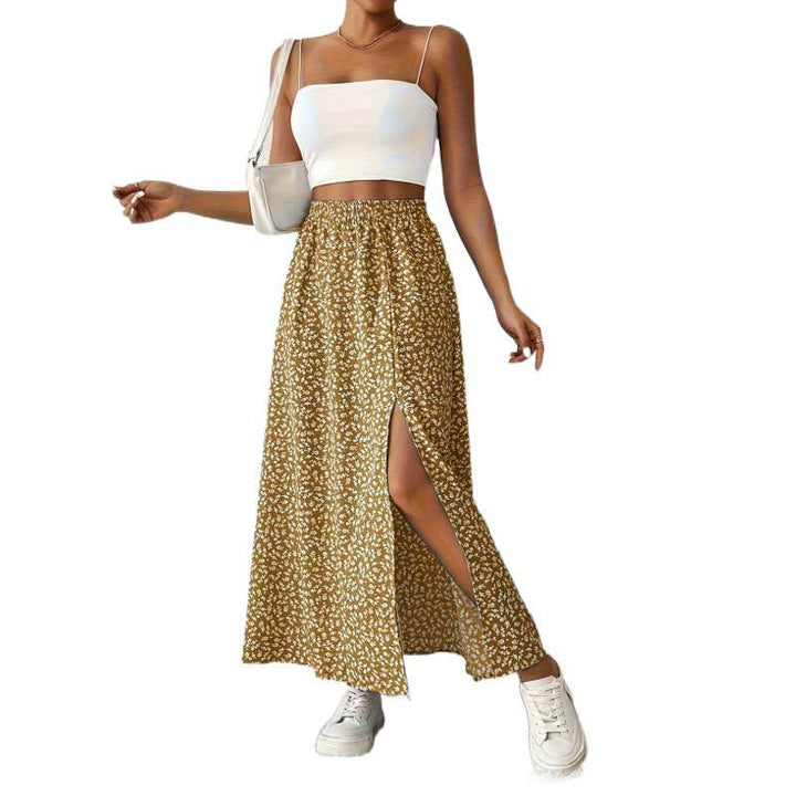 Damen Maxirock mit floralem Muster und seitlichem Schlitz Echoarchiv