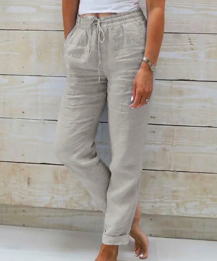 Damen nan lässige Leinenhose mit elastischem Bund und Kordelzug Echo Archiv