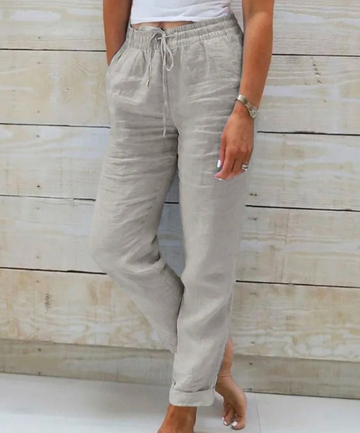 Damen nan lässige Leinenhose mit elastischem Bund und Kordelzug Echo Archiv