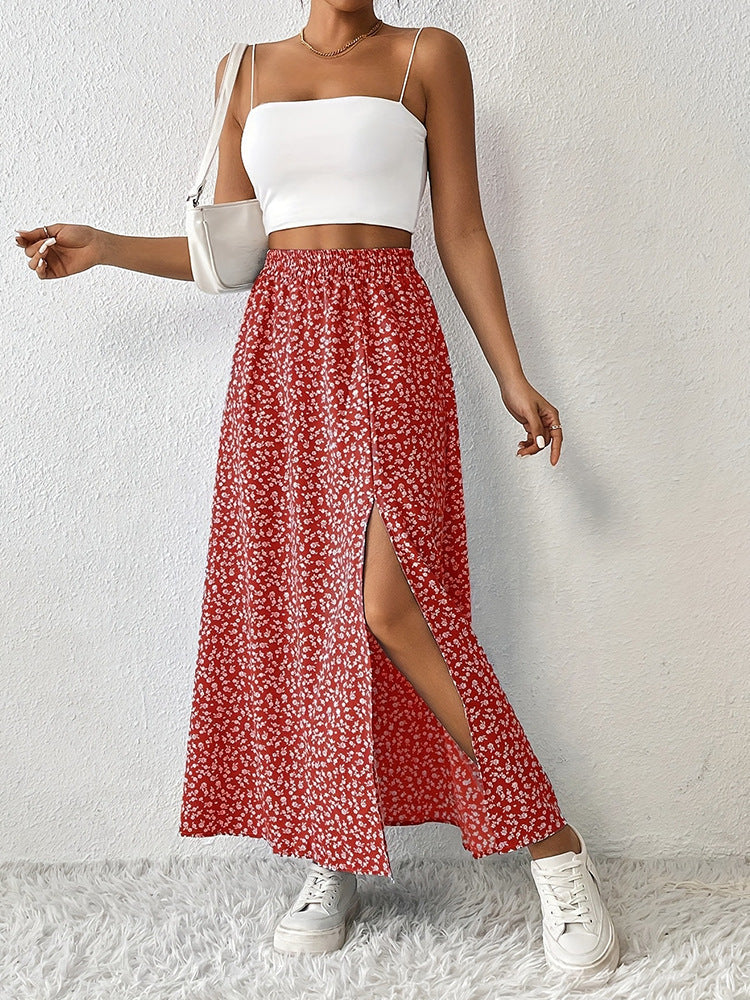 Damen Maxirock mit elegantem Schlitz und floralem Muster Echoarchiv