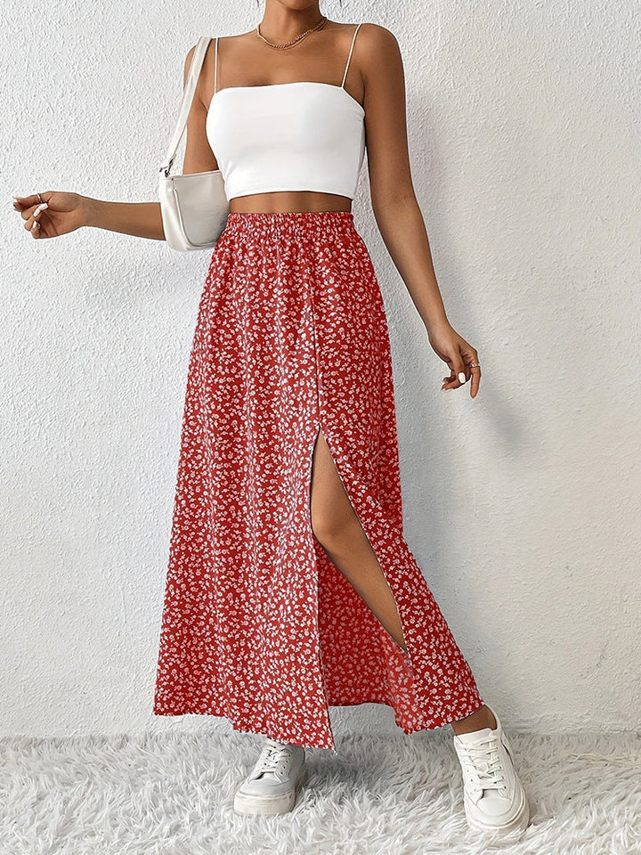 Damen Maxirock mit elegantem Schlitz und floralem Muster Echoarchiv