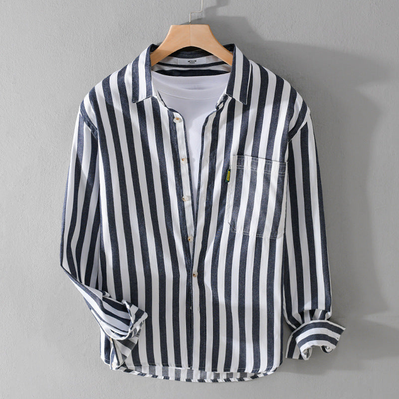 Herren Maritim-inspiriertes Streifen-Relax-Overshirt aus weichem Baumwolltwill mit aufgesetzter Brusttasche Echoarchiv