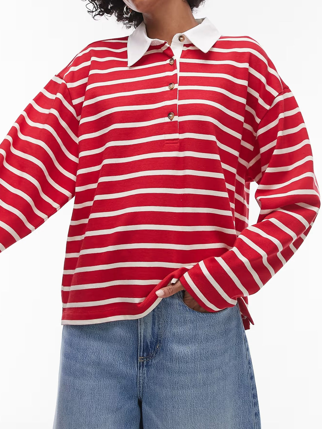 Damen Lässiger gestreifter Shirt mit Polokragen – Orélia