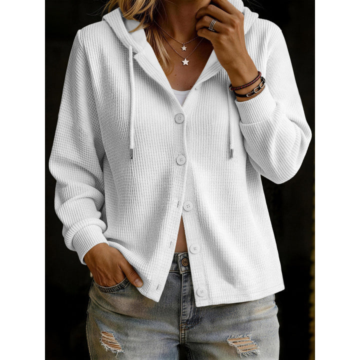 Damen Kapuzenstrickjacke im Waffelstrick mit Knopfleiste Echoarchiv