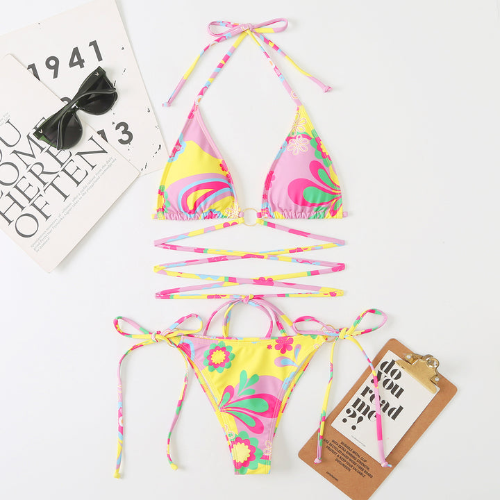 Damen Triangel-Bikini-Set mit verstellbaren Trägern und floralem Design Echo Archiv