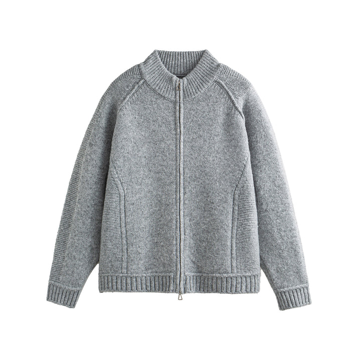 Unisex Strick-Zipjacke im Boxy-Cut mit hohem Rippkragen und Raglanärmeln Echoarchiv