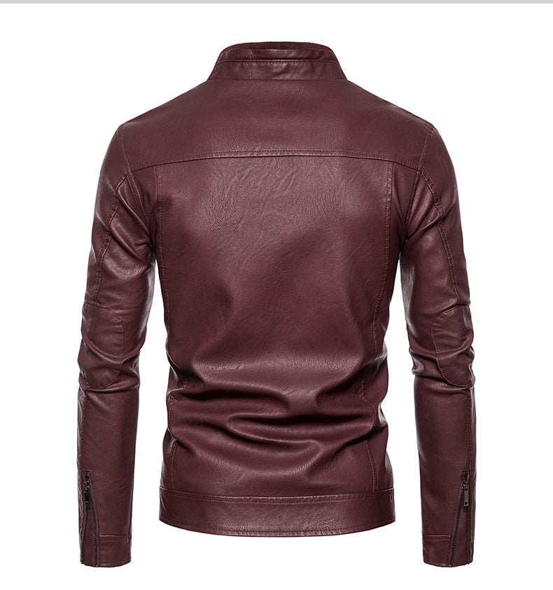 Herren Lederjacke mit modernem Stehkragen und innovativen Reißverschlusstaschen Echoarchiv