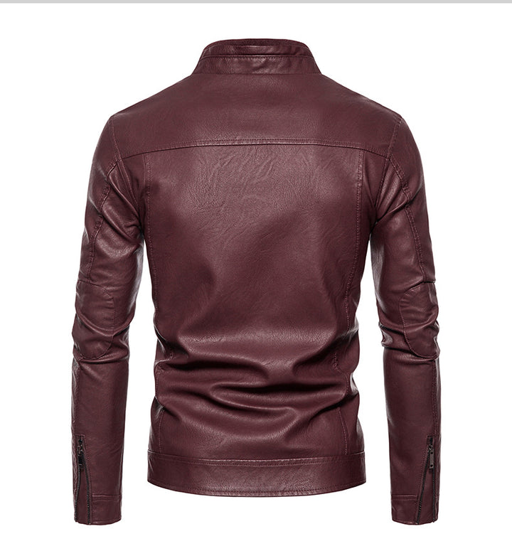 Herren Lederjacke mit modernem Stehkragen und innovativen Reißverschlusstaschen Echoarchiv