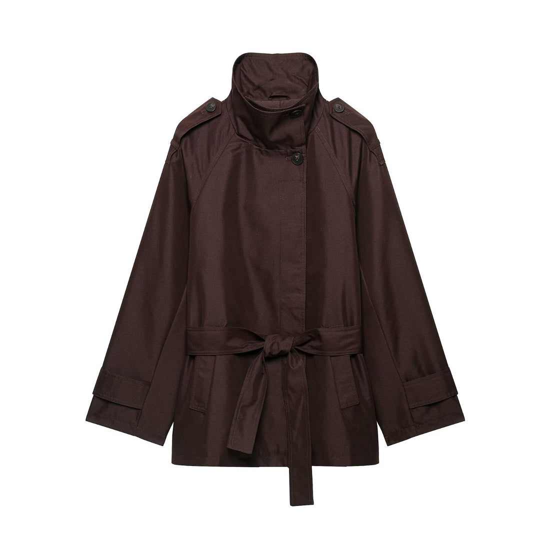 Damen Kurze Taillierte Regenjacke im Trenchstil mit Stehkragen und Bindegürtel Echoarchiv