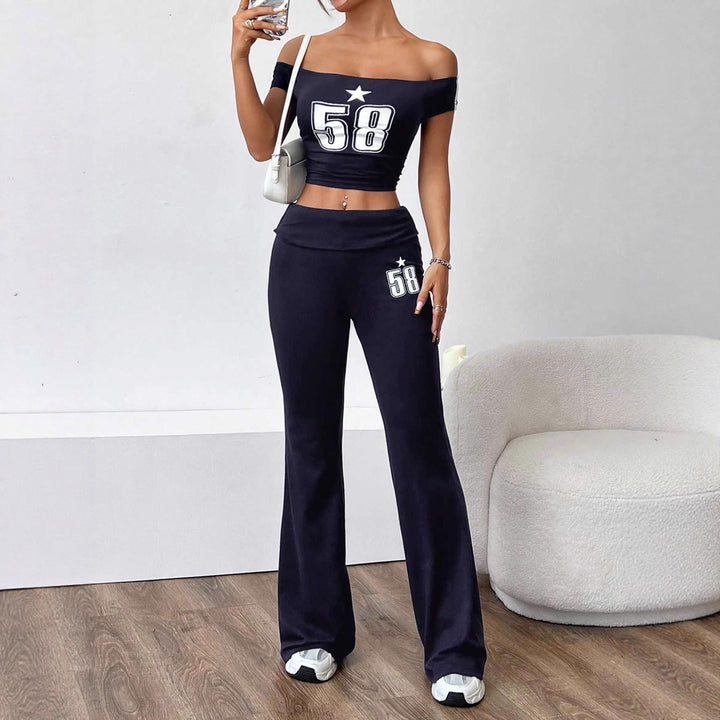 Damen Off-Shoulder Crop-Top und weite Hose Set Echo Archiv