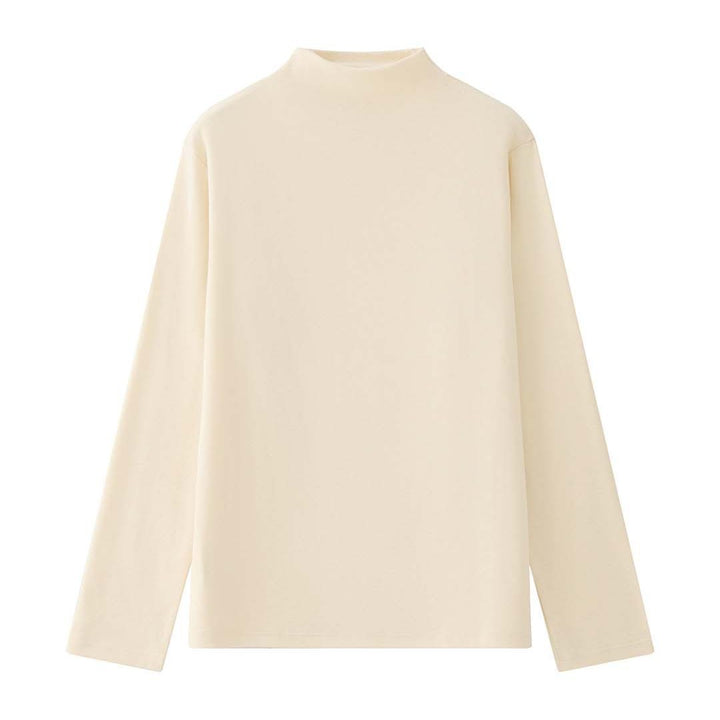 Damen Fein gestricktes Relaxed-Longsleeve mit hohem Stehkragen aus Baumwollmix Echoarchiv