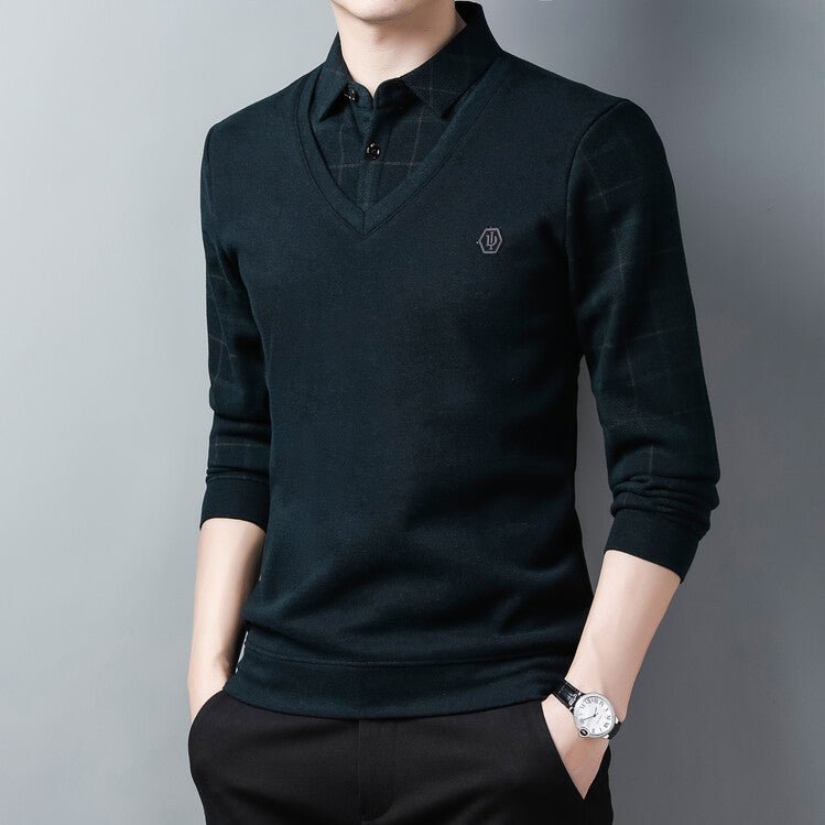 Herren eleganter V-Ausschnitt Pullover mit strukturiertem Oberteil Echoarchiv