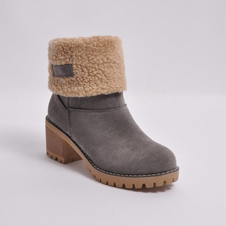 Damen nan gefütterte Kurzstiefelette mit Umschlag-Fellmanschette, Wildlederoptik und robuster Profilsohle Echo Archiv