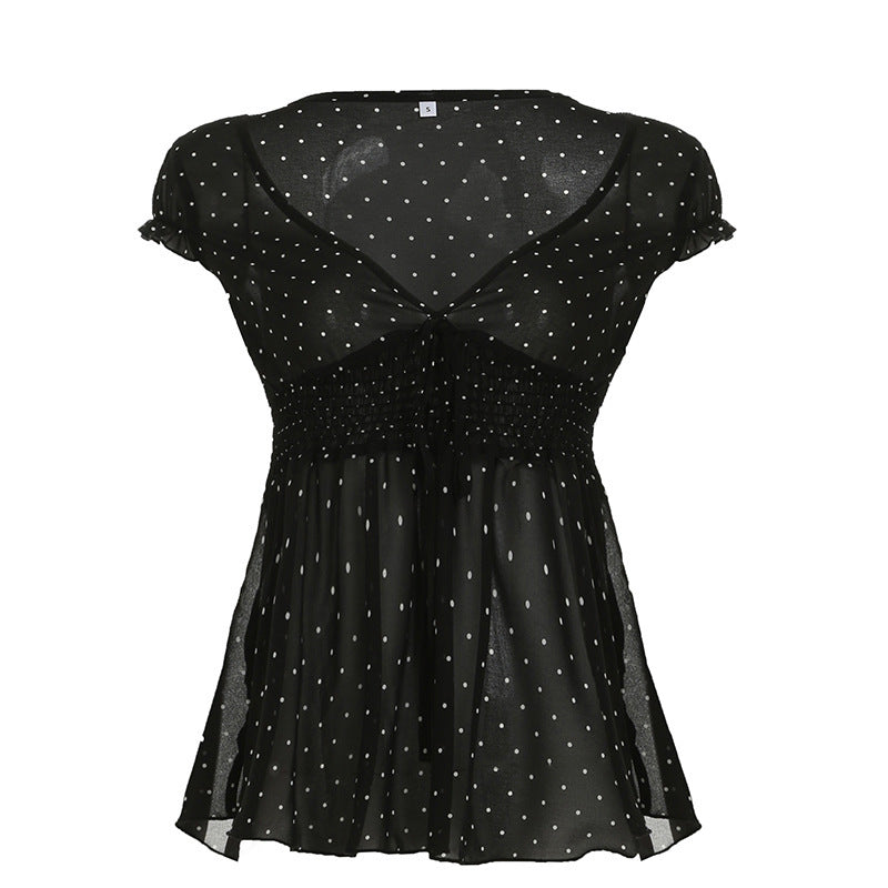Damen Verspieltes Polka-Dots Blusenshirt mit Rüschendetails Echo Archiv