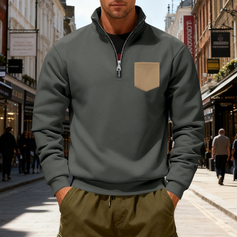 Herren modischer Sweatshirt mit halbem Reißverschluss und aufgesetzter Tasche Echoarchiv
