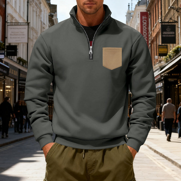Herren modischer Sweatshirt mit halbem Reißverschluss und aufgesetzter Tasche Echoarchiv