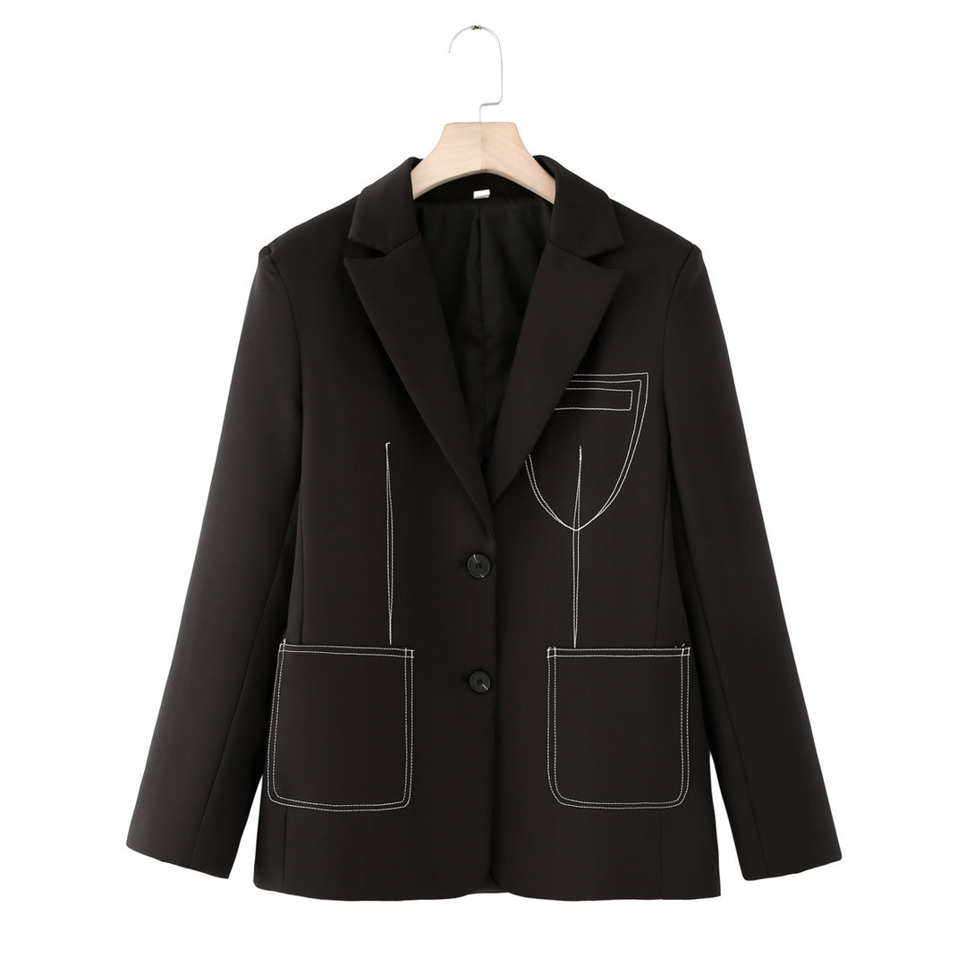 Damen einreihiger Blazer mit Reverskragen, Kontraststeppungen und aufgesetzten Taschen – Valéne