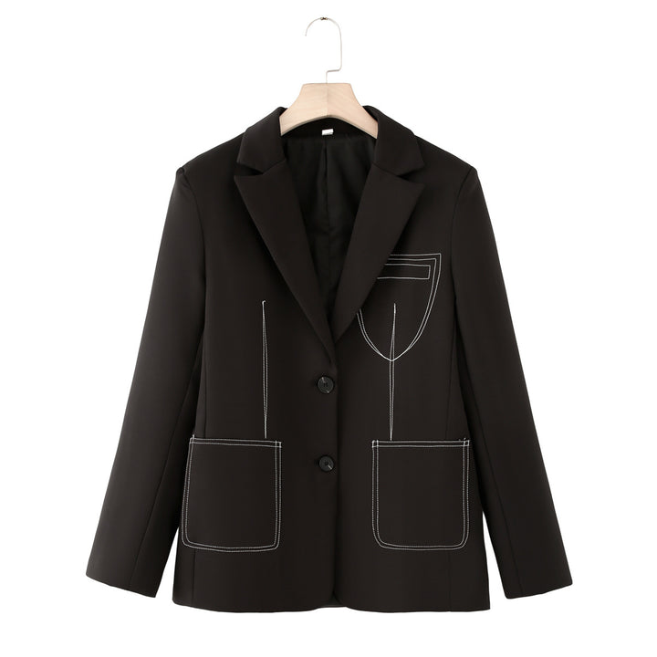 Damen einreihiger Blazer mit Reverskragen, Kontraststeppungen und aufgesetzten Taschen – Valéne