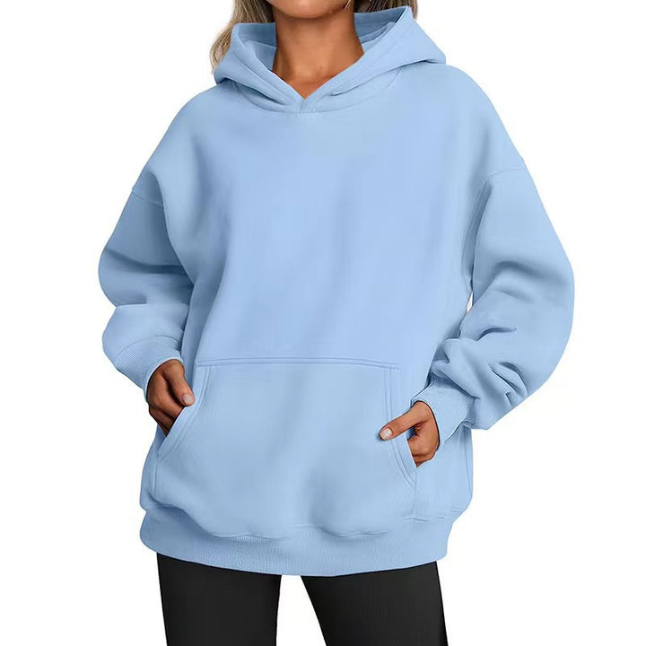 Damen nan Longline-Oversize Hoodie mit tiefer Schulter, verstärkter Kängurutasche und geripptem Saum Echo Archiv