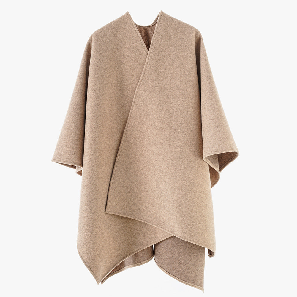 Damen Minimalistischer Wickel‑Capeponcho aus Wollmix mit kastigem Oversize‑Fall – Célinea