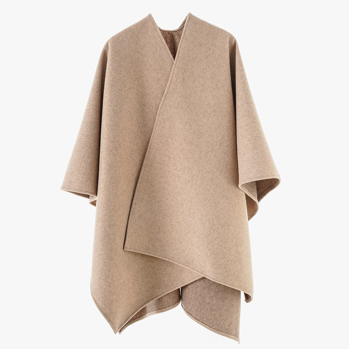 Damen Minimalistischer Wickel‑Capeponcho aus Wollmix mit kastigem Oversize‑Fall – Célinea
