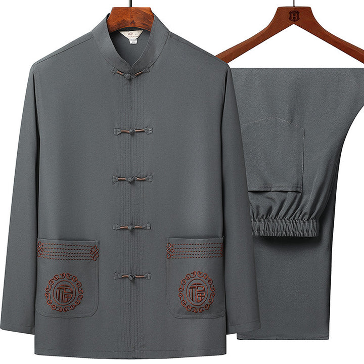 Herren traditionelles Tang-Anzug Set mit Stehkragen, Knotenverschlüssen und dezenten Stickdetails – Averon