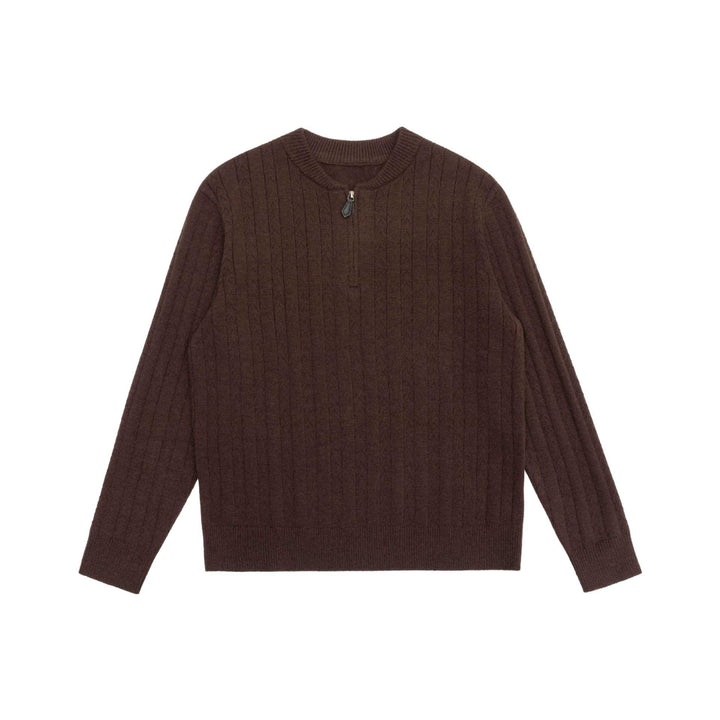 Herren Zopfmuster-Halbzip-Pullover mit Stehkragen und geripptem Saum Echoarchiv