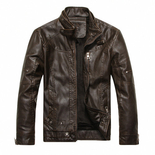 Herren Lederimitat-Bikerjacke im Vintage‑Look mit Stehkragen, Ziernähten und Reißverschluss Echoarchiv