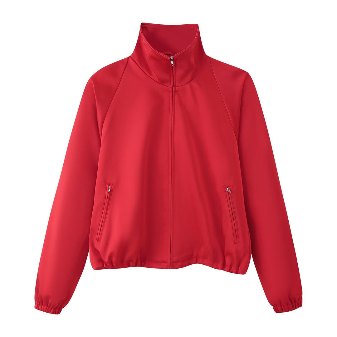 Damen Leichte Windbreaker‑Jacke mit Stehkragen, Reißverschlusstaschen und elastischem Saum Echoarchiv