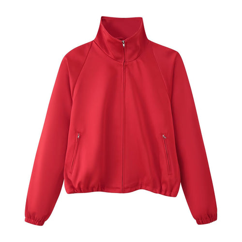 Damen Leichte Windbreaker‑Jacke mit Stehkragen, Reißverschlusstaschen und elastischem Saum Echoarchiv