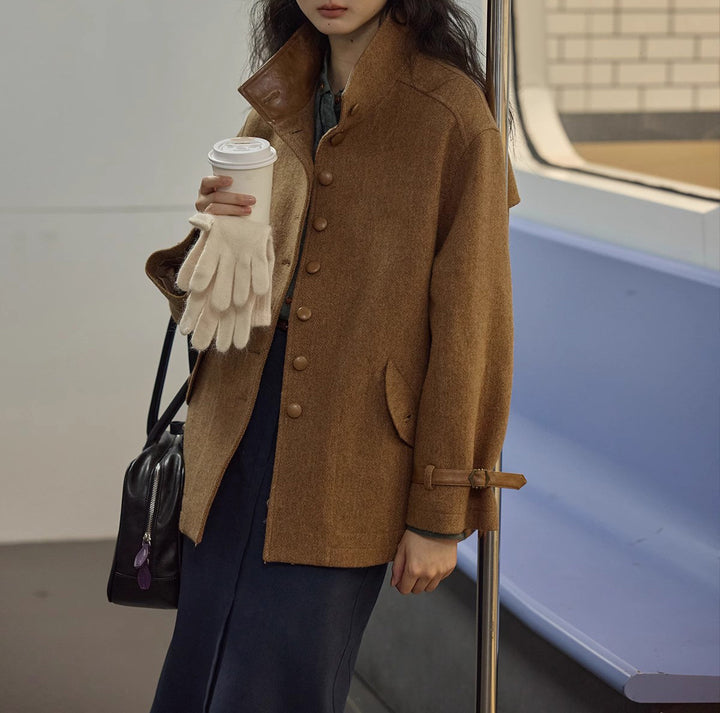 Damen Elegante und bequeme Wolljacke mit hohem Kragen Echoarchiv