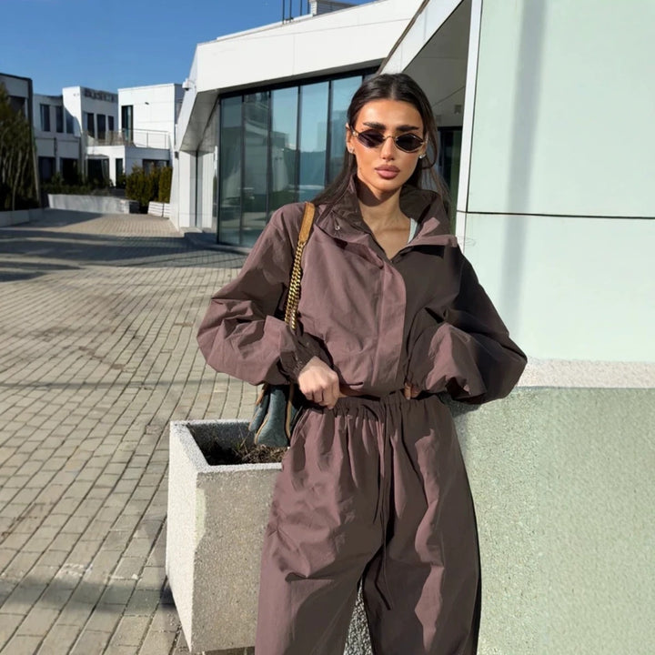 Damen nan lässiges Zweiteiler-Set aus fließendem Stoff mit weitem Bein Echo Archiv