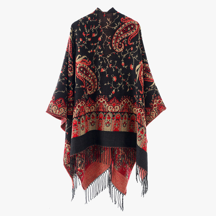Damen Jacquard Überwurfcape aus feinem Strick mit Paisley-Bordüre Echo Archiv