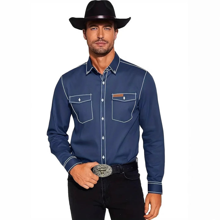 Herren Westernhemd mit kontrastierenden Nähten und Brusttaschen Echoarchiv