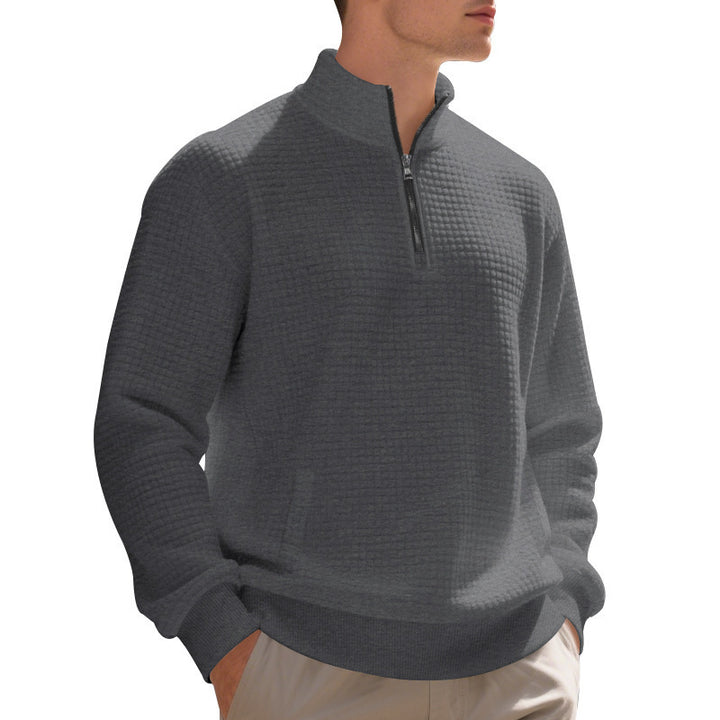 Herren eleganter Fleece-Pullover mit halbem Reißverschluss und strukturiertem Design Echoarchiv