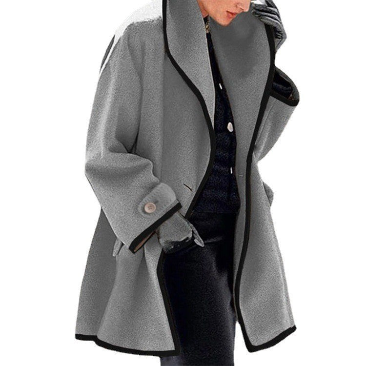 Damen nan oversize Bouclé Wollmix Mantel mit kontrastpaspeln und umgeschlagenem Kragen Echo Archiv