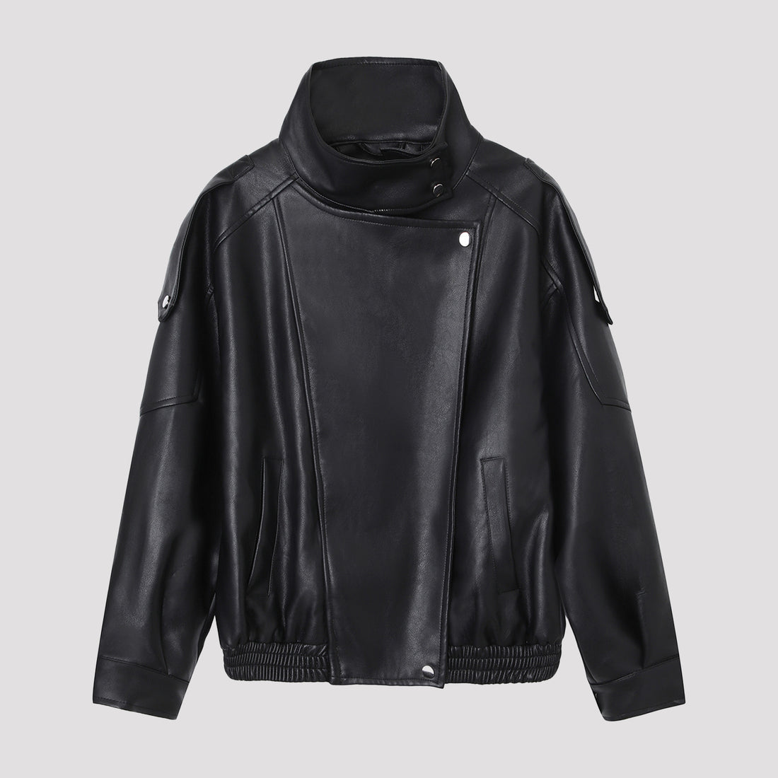 Damen Modische Lederjacke mit Stehkragen – Velloura