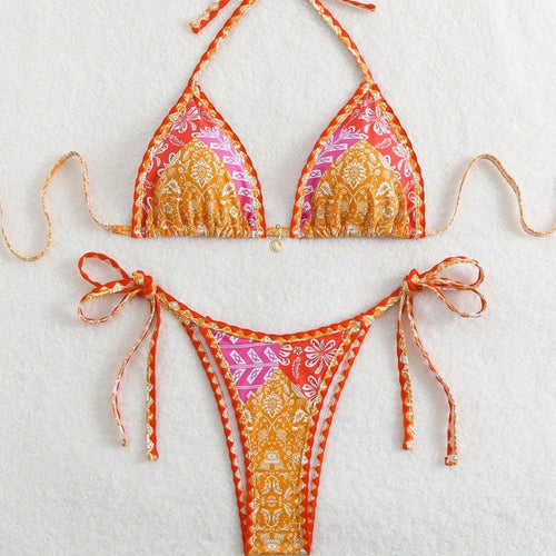 Damen Triangel-Bikini mit verspieltem Schnitt und exotischem Muster Echo Archiv