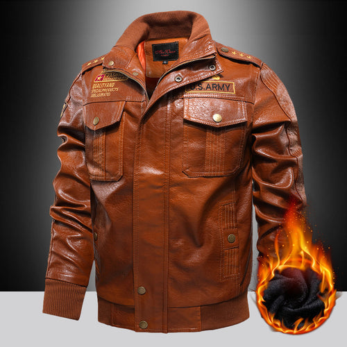 Herren Kunstleder‑Fliegerjacke mit wärmender Thermofütterung und Patch‑Details – Taviero