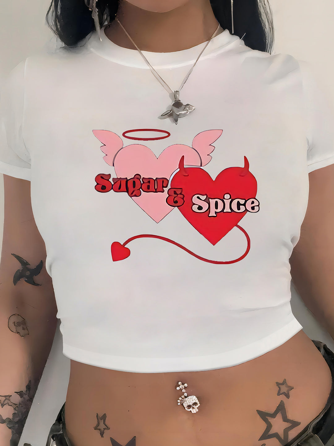 Damen Crop-T-Shirt mit fröhlichem Kirschmotiv Echo Archiv