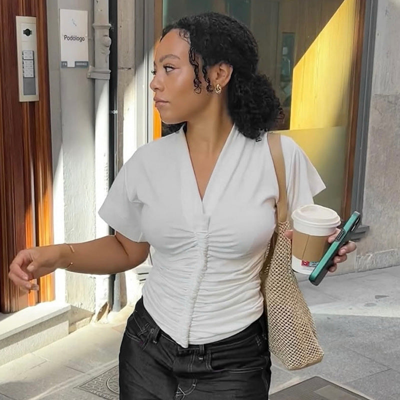 Damen elegantes Kurzarmoberteil mit figurbetonter Raffung Echo Archiv