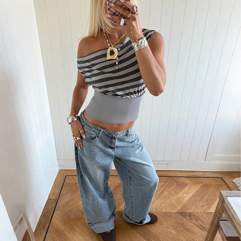Damen Asymmetrisches Top mit gestreiftem Design Echo Archiv