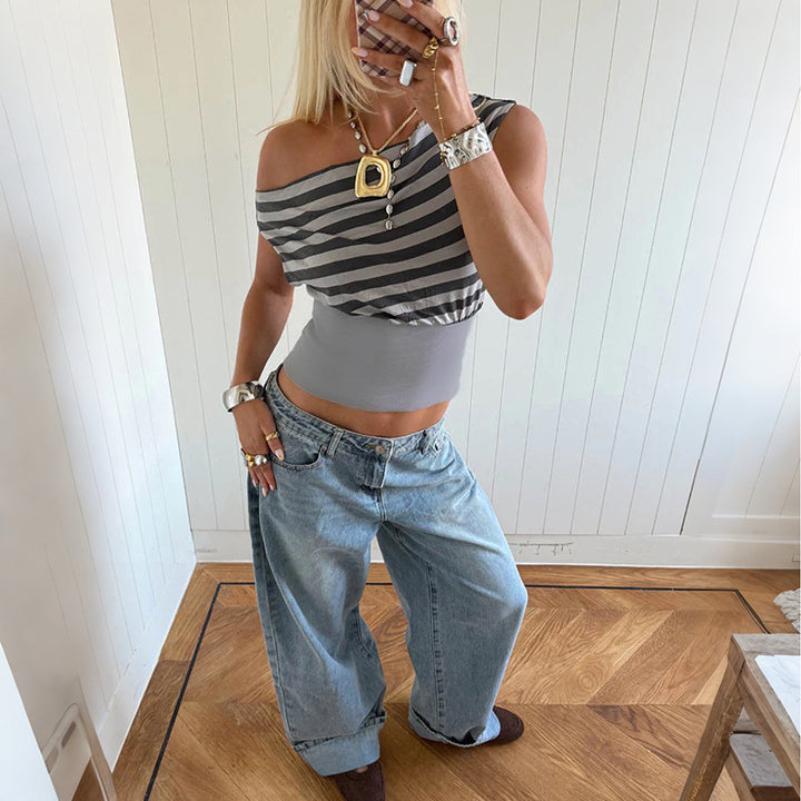 Damen Asymmetrisches Top mit gestreiftem Design Echo Archiv