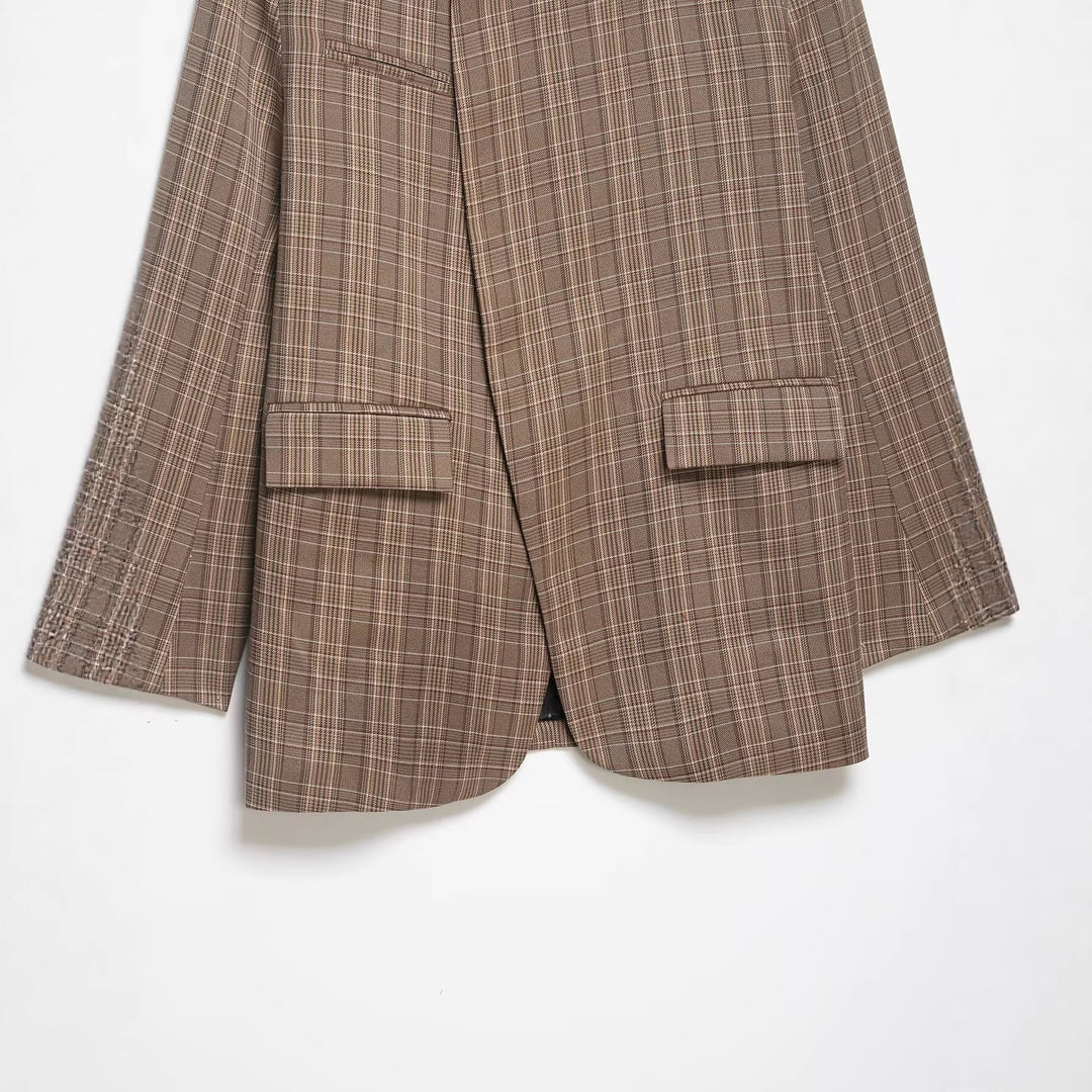 Damen Oversized Glencheck-Blazer mit Stehkragen und asymmetrischer Knopfleiste Echo Archiv