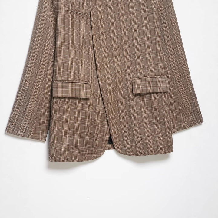 Damen Oversized Glencheck-Blazer mit Stehkragen und asymmetrischer Knopfleiste Echo Archiv